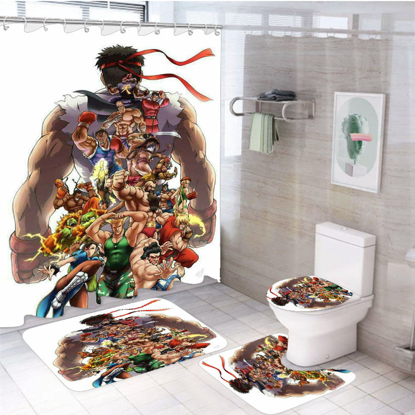 Street Fighter Character 4Pcs Bathroom Set Shower Curtain