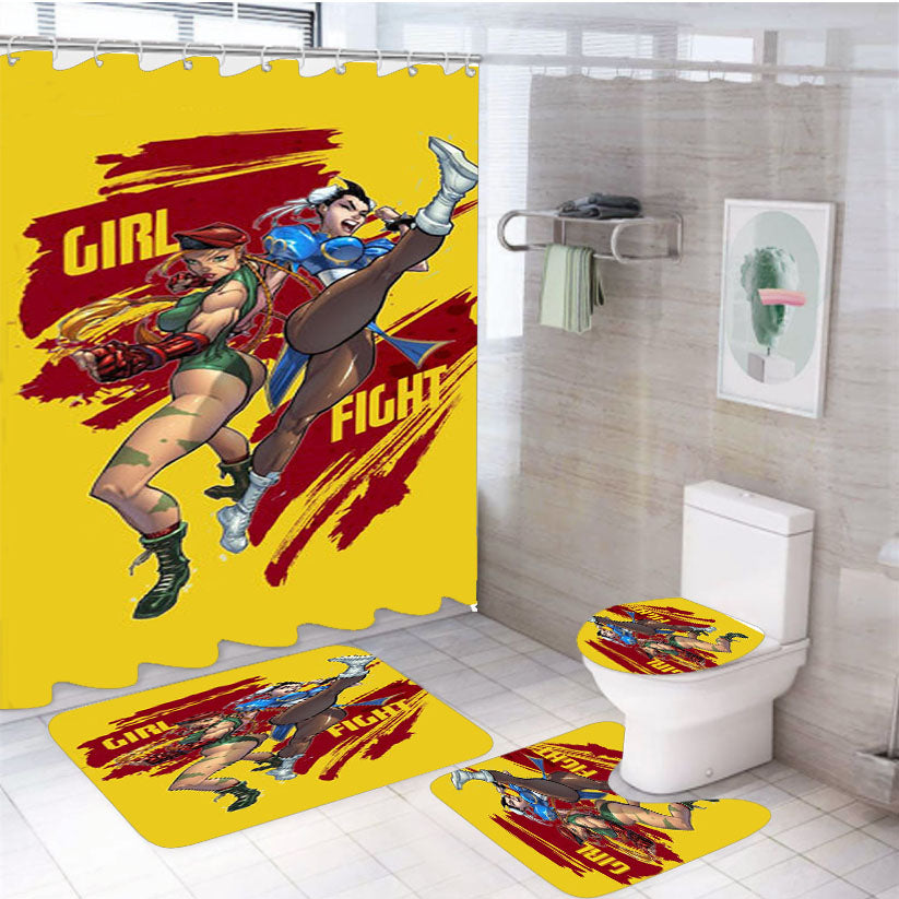 Street Fighter Girl 4Pcs Bathroom Set Shower Curtain