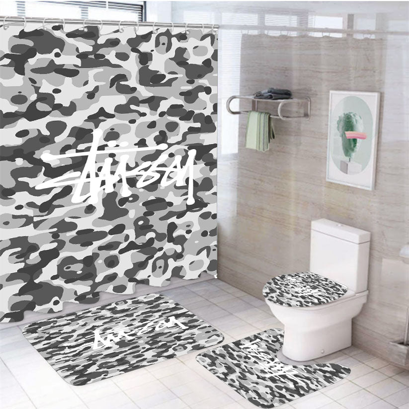 Stussy Bape Camouflage Grey 4Pcs Bathroom Set Shower Curtain