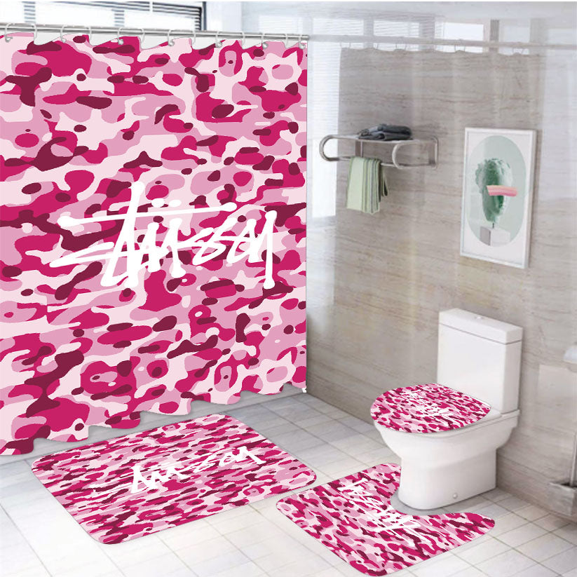 Stussy Bape Camouflage Pink 4Pcs Bathroom Set Shower Curtain