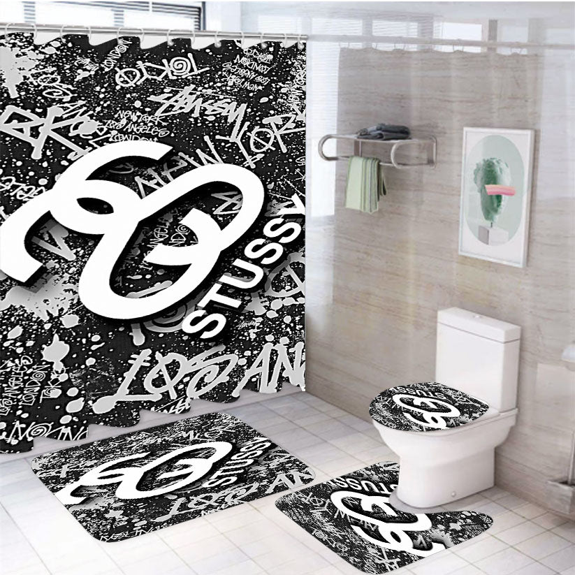 Stussy Wallpaper 4Pcs Bathroom Set Shower Curtain