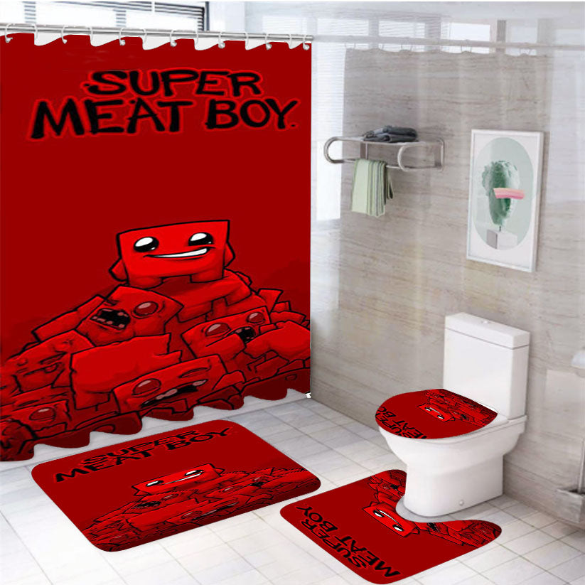 Super Meat Boy Cartoon 4Pcs Bathroom Set Shower Curtain