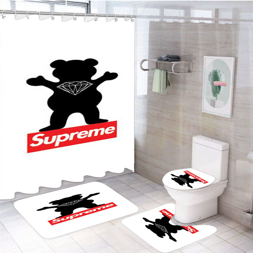 Supreme Bear Diamond 4Pcs Bathroom Set Shower Curtain