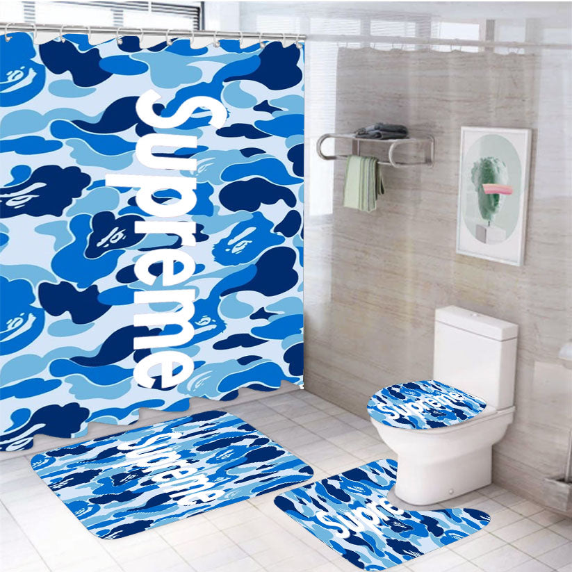 Supreme Blue 4Pcs Bathroom Set Shower Curtain