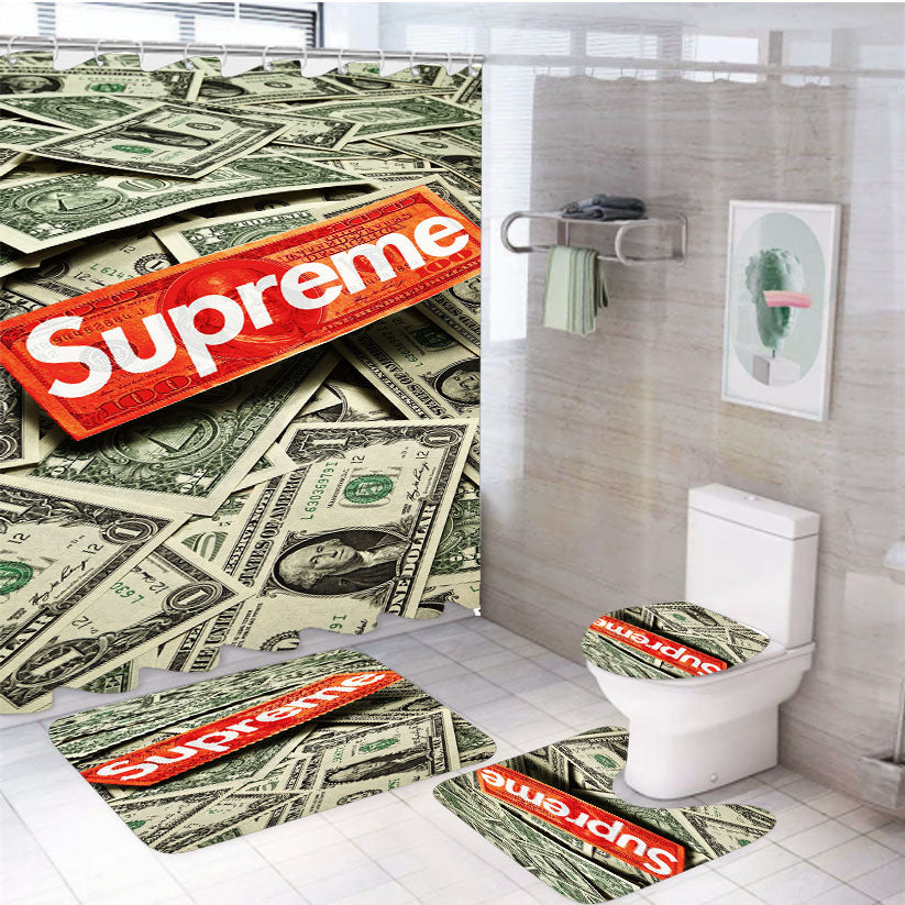 Supreme Dollars 4Pcs Bathroom Set Shower Curtain