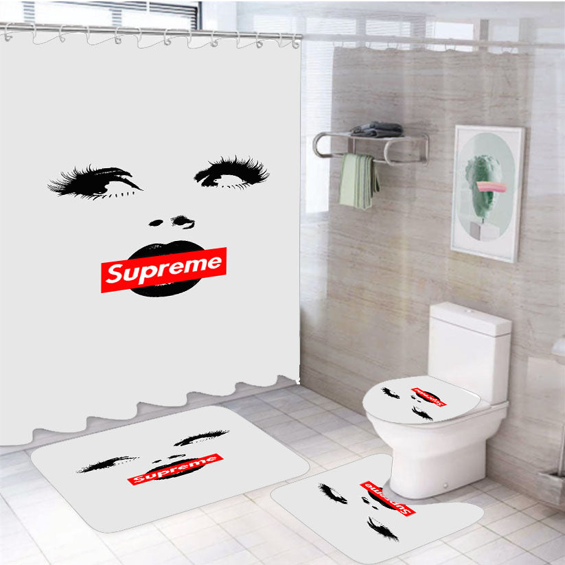 Supreme Girly Black And White 4Pcs Bathroom Set Shower Curtain