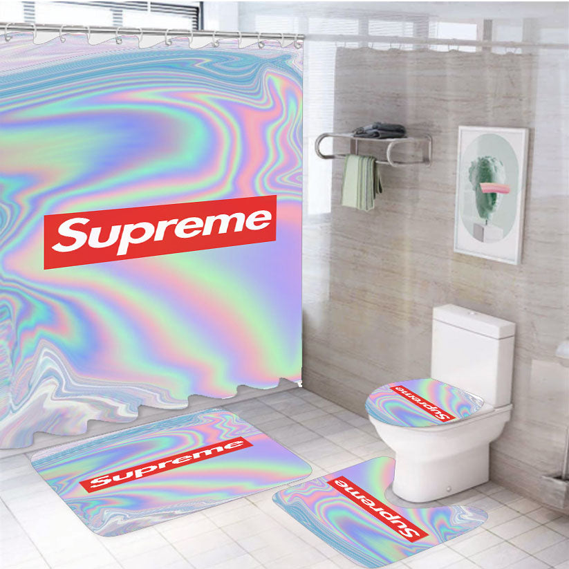 Supreme Hologram Holo 4Pcs Bathroom Set Shower Curtain