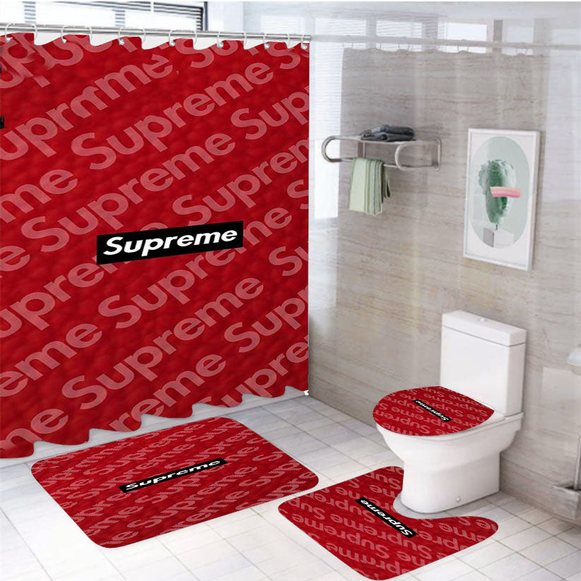 Supreme Logo Collage 4Pcs Bathroom Set Shower Curtain