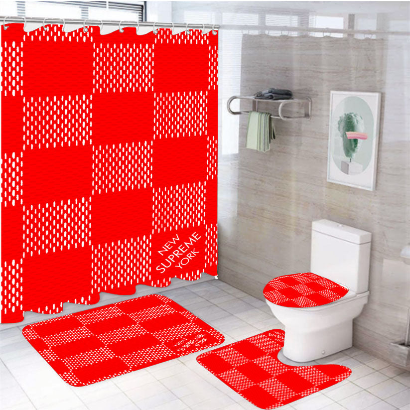 Supreme Lv Damier 4Pcs Bathroom Set Shower Curtain