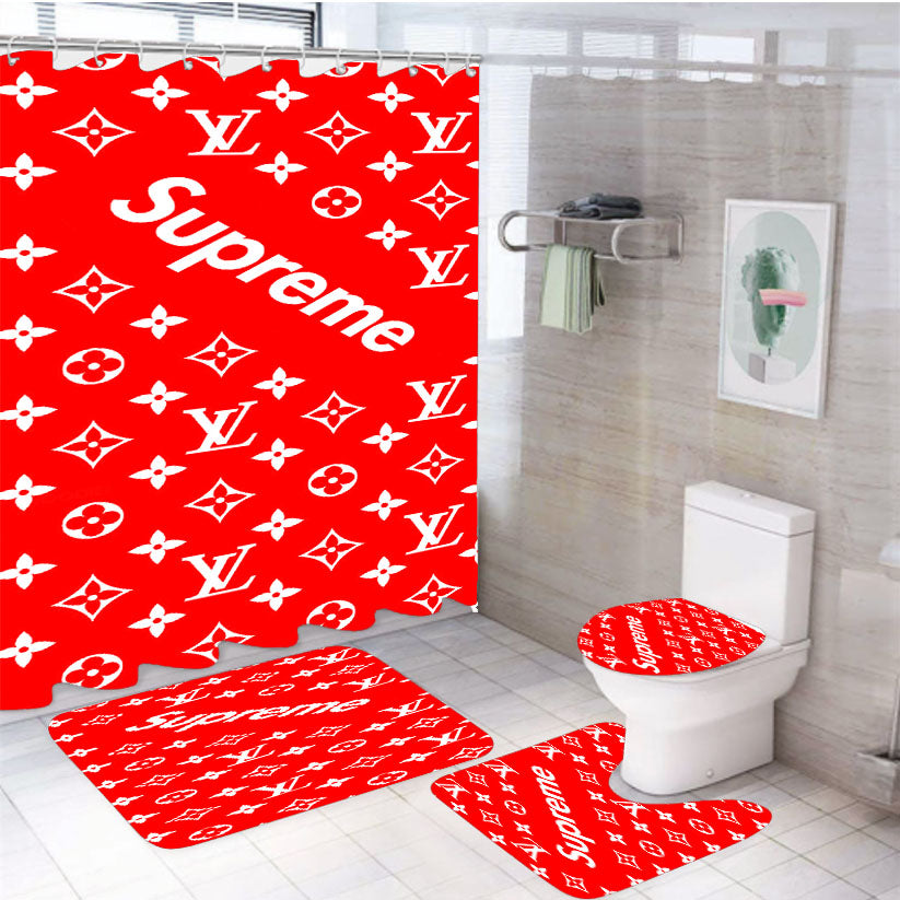 Supreme Lv Red 4Pcs Bathroom Set Shower Curtain