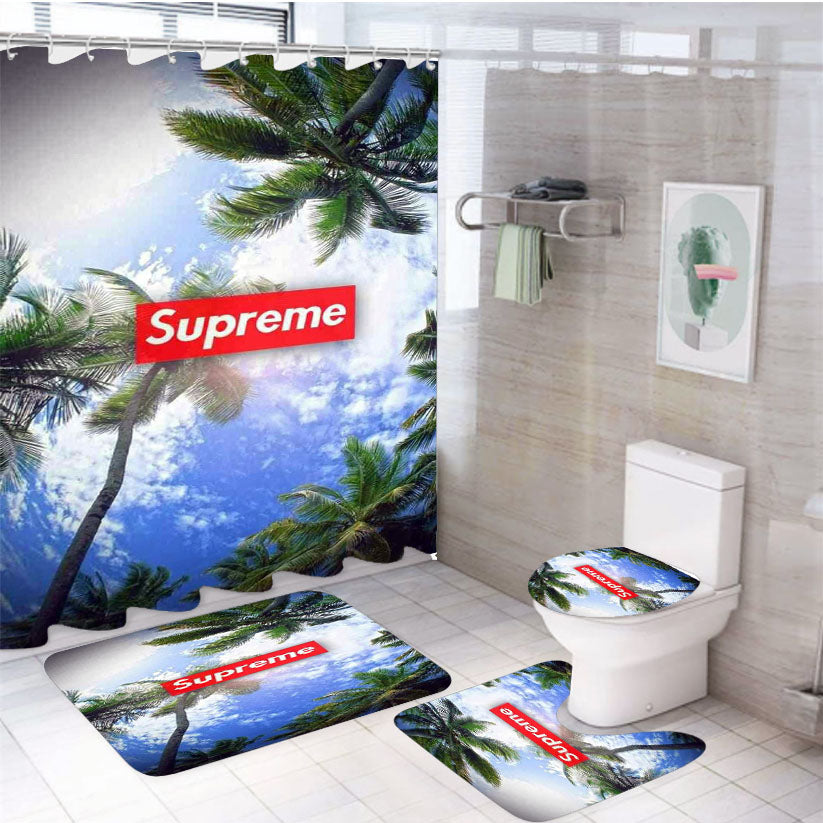 Supreme Palm Sky 4Pcs Bathroom Set Shower Curtain