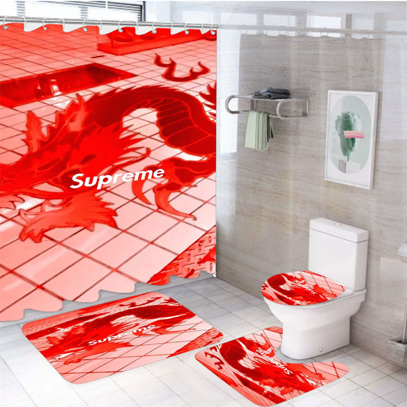 Supreme Red Dragon 4Pcs Bathroom Set Shower Curtain