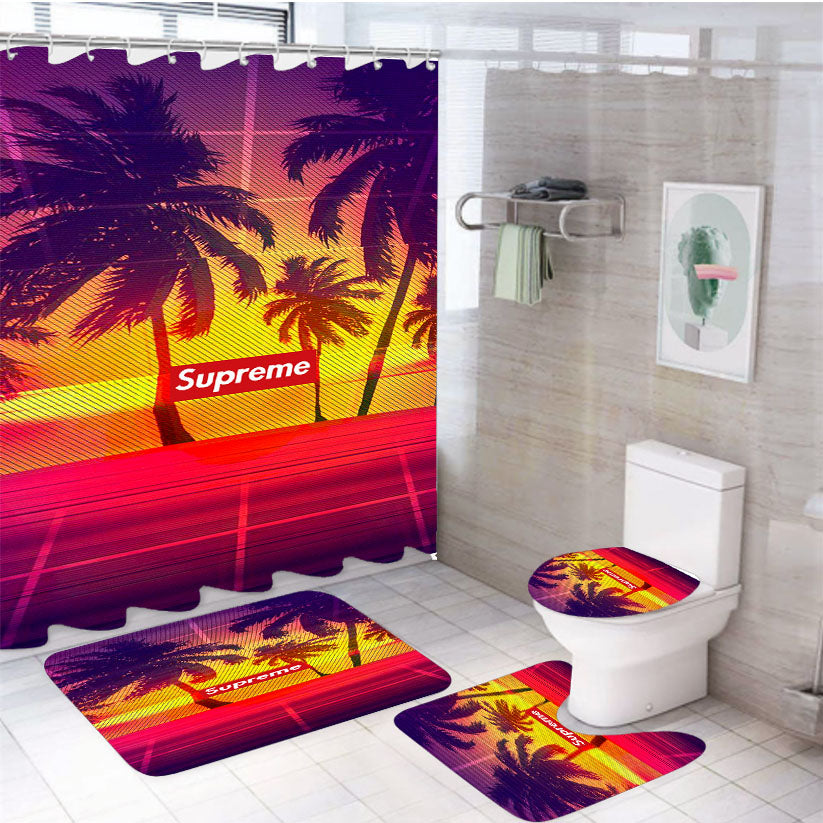 Supreme Retro Palm 4Pcs Bathroom Set Shower Curtain