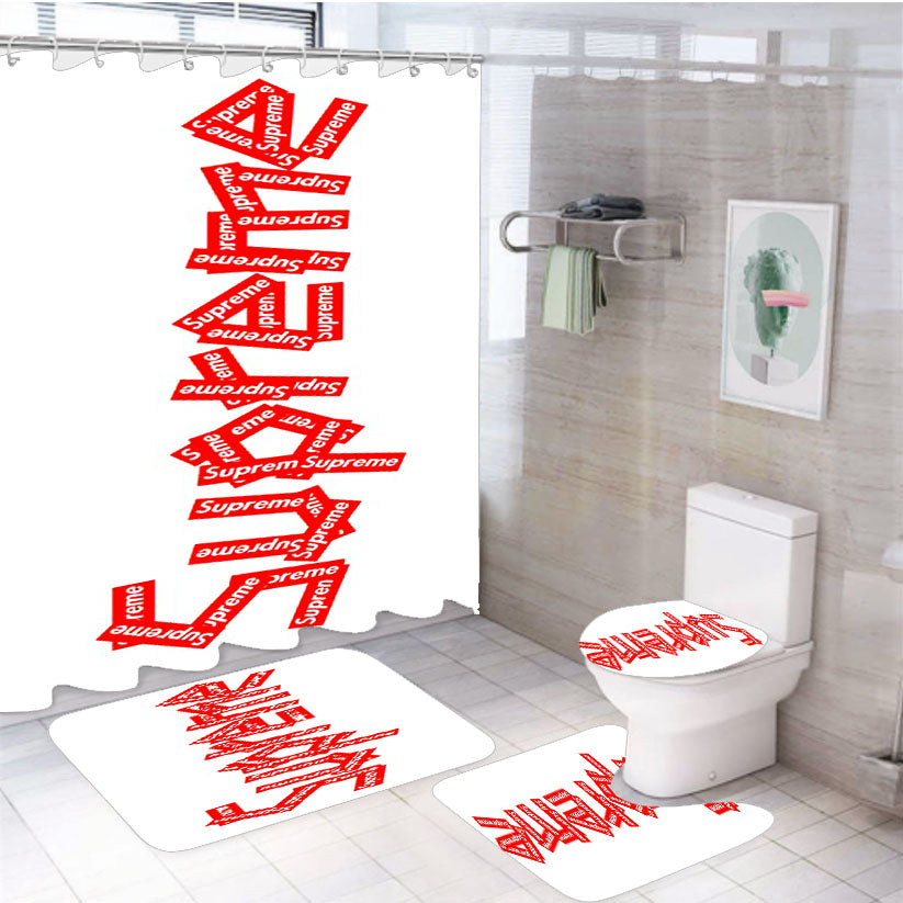 Supreme Sticker Art 4Pcs Bathroom Set Shower Curtain