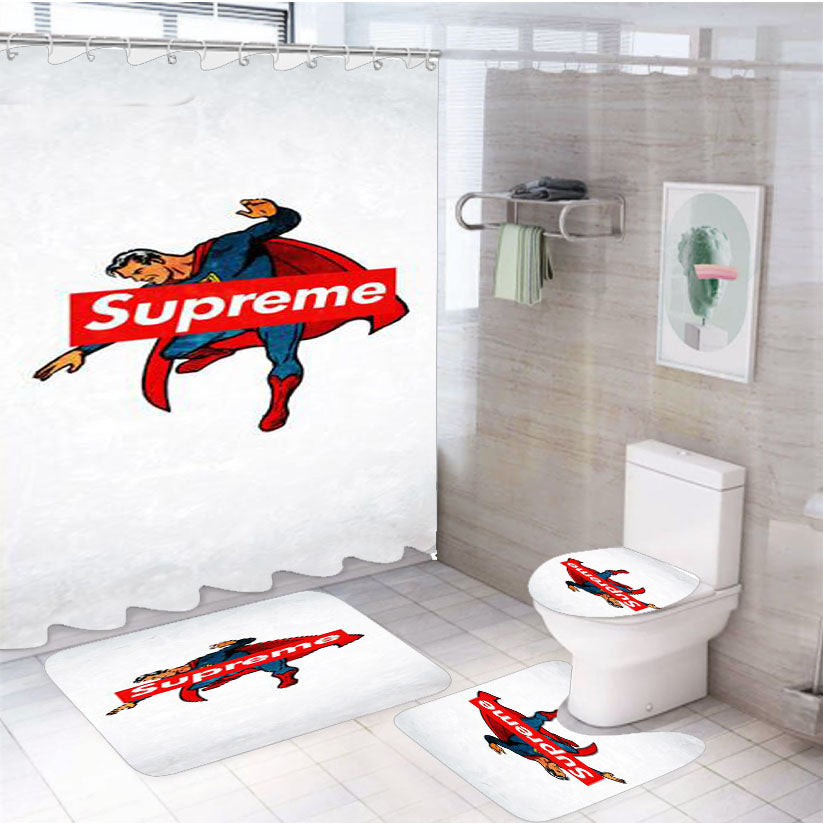 Supreme Trend Superman Hero Logo 4Pcs Bathroom Set Shower Curtain
