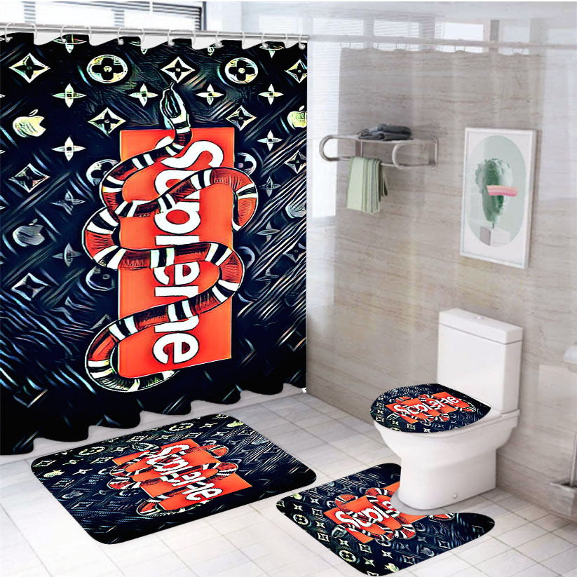 Supreme With Chanel 4Pcs Bathroom Set Shower Curtain