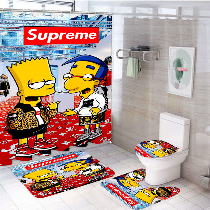 Supreme X Simpson X Lv 4Pcs Bathroom Set Shower Curtain