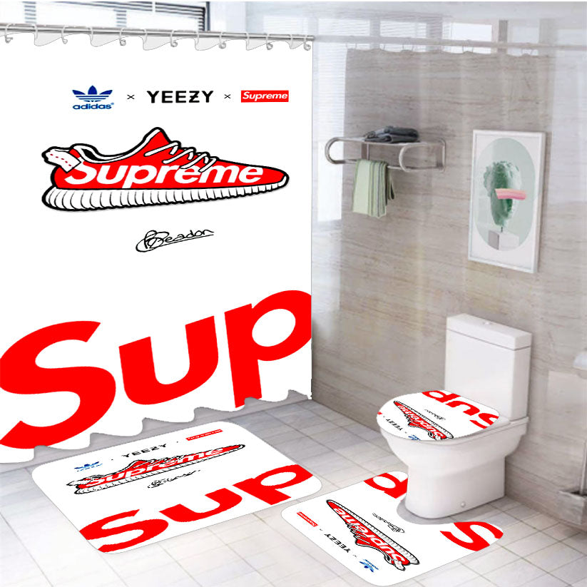Supreme X Yeezy Collab 4Pcs Bathroom Set Shower Curtain