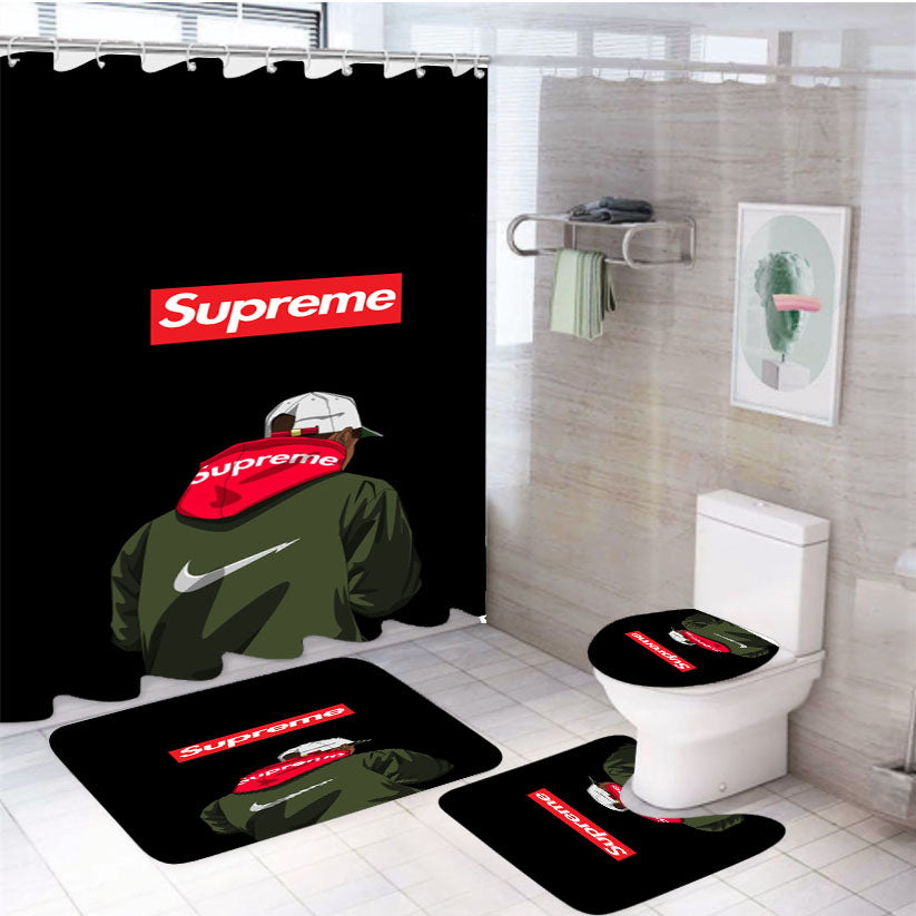 Supreme Yezzy 4Pcs Bathroom Non-Slip Rugs Shower Curtain Fabric Waterproof