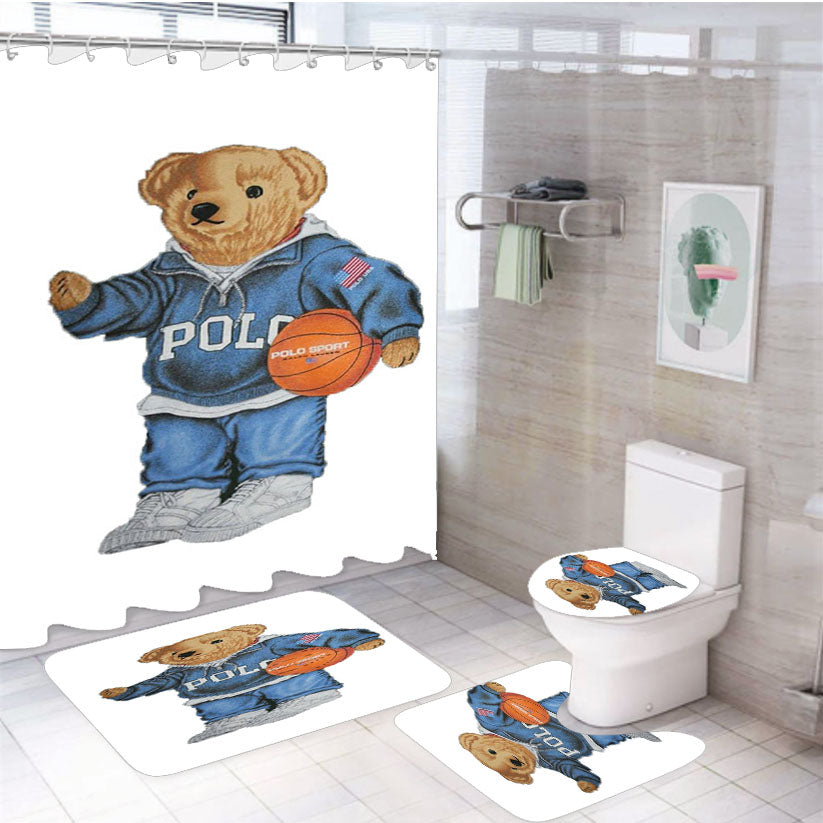 Swag Basketball Bear Polo Ralph Lauren 4Pcs Bathroom Set Shower Curtain