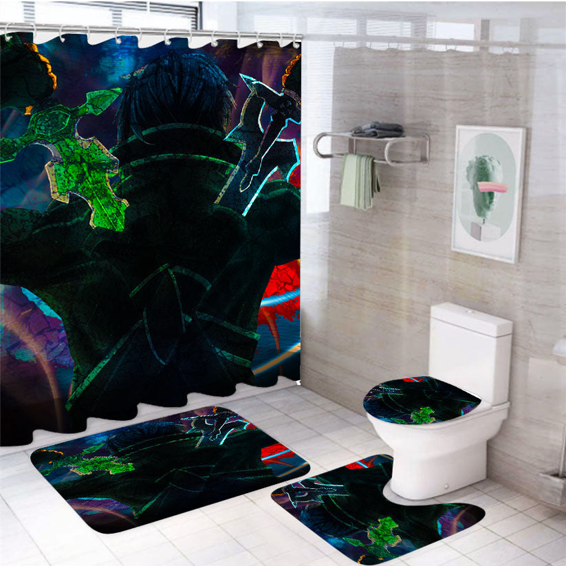 Sword Art Online Kirito Dual Swords 4Pcs Bathroom Set Shower Curtain