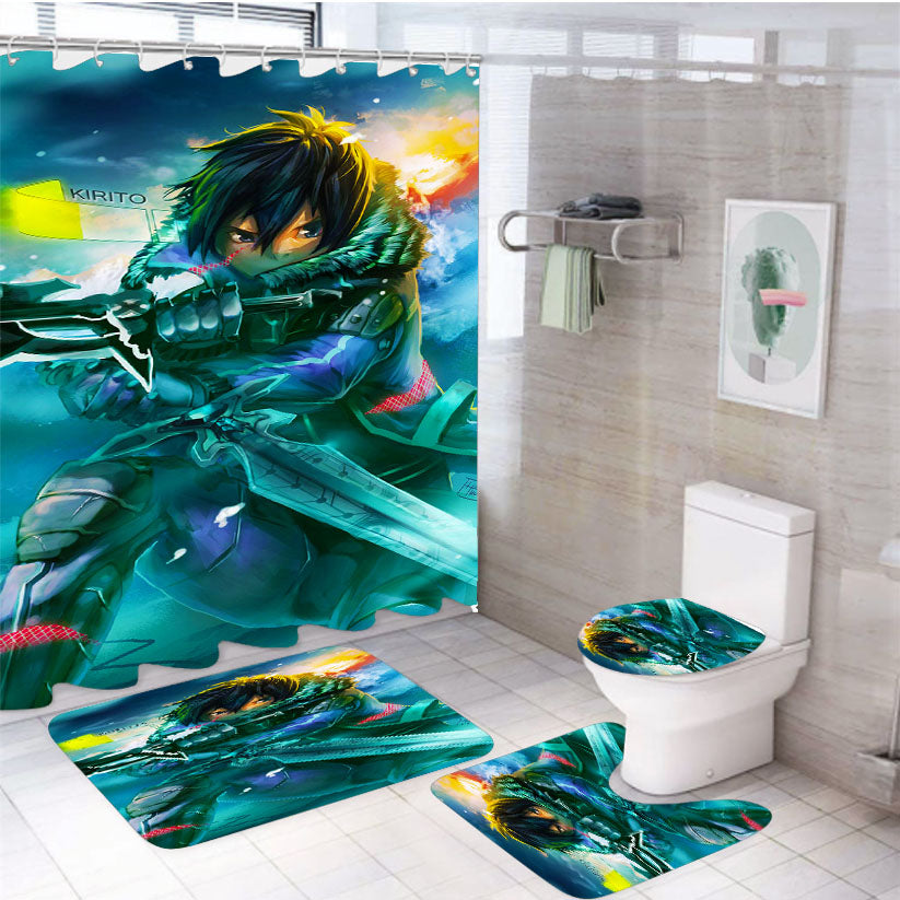 Sword Art Online Kirito Fight 4Pcs Bathroom Set Shower Curtain