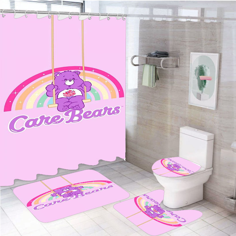 Teddy Bear Care Bears Purple 4Pcs Bathroom Set Shower Curtain