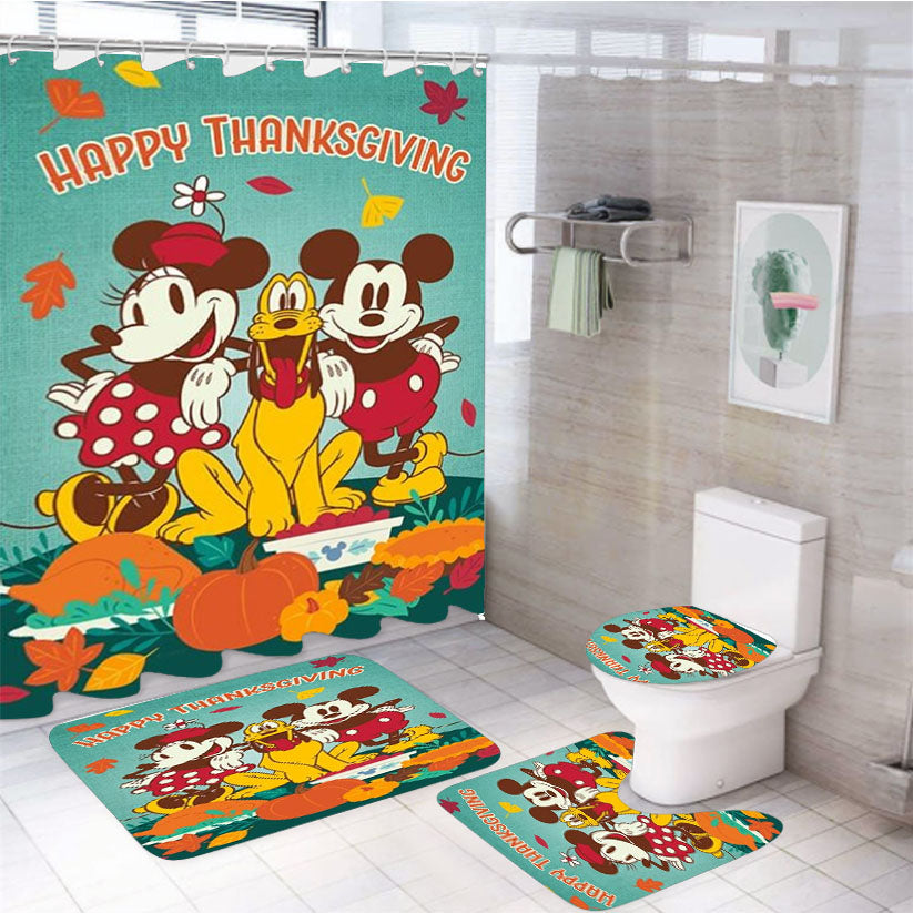Thanksgiving Feast Mickey And Minnie 4Pcs Bathroom Set Shower Curtain