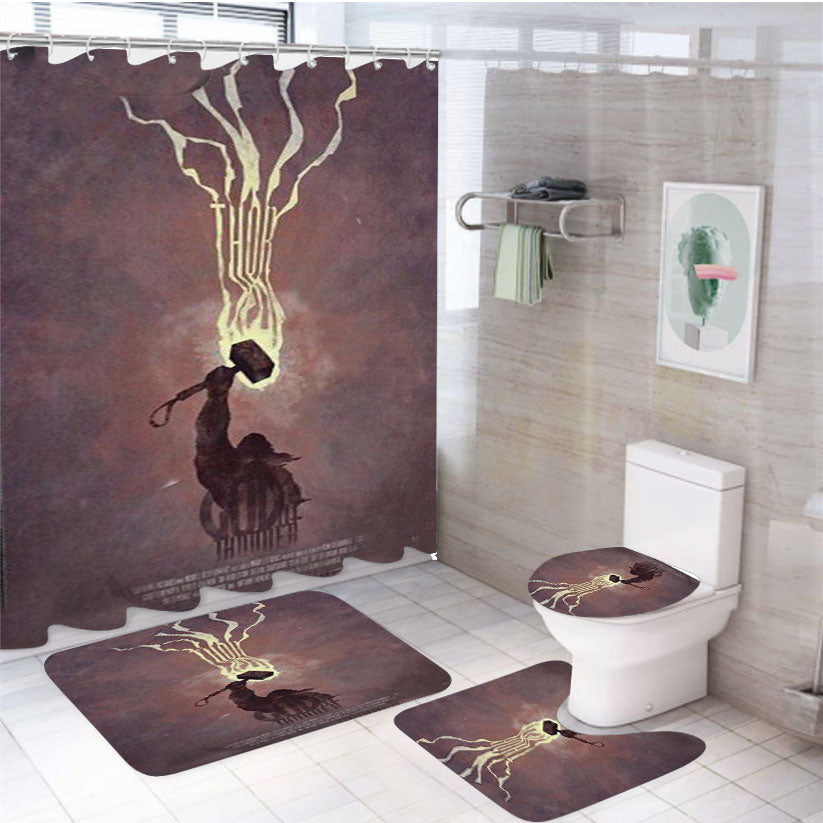 Thor Marvels Poster 4Pcs Bathroom Set Shower Curtain