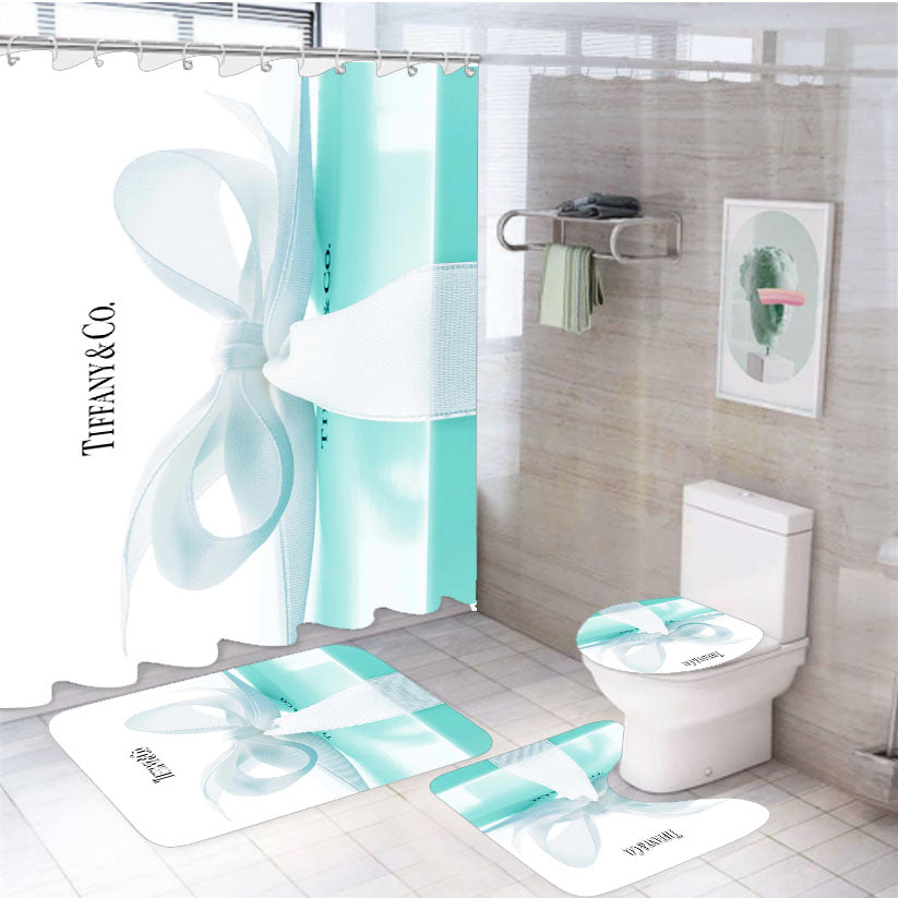 Tiffany And Co Box 4Pcs Bathroom Set Shower Curtain