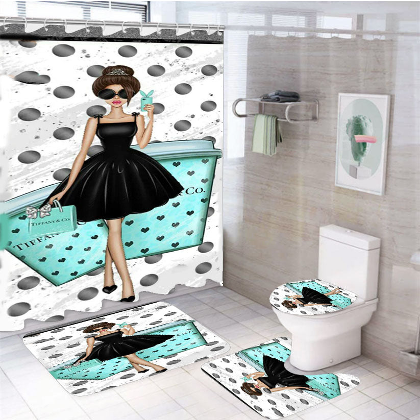 Tiffany And Co Girl 4Pcs Bathroom Set Shower Curtain