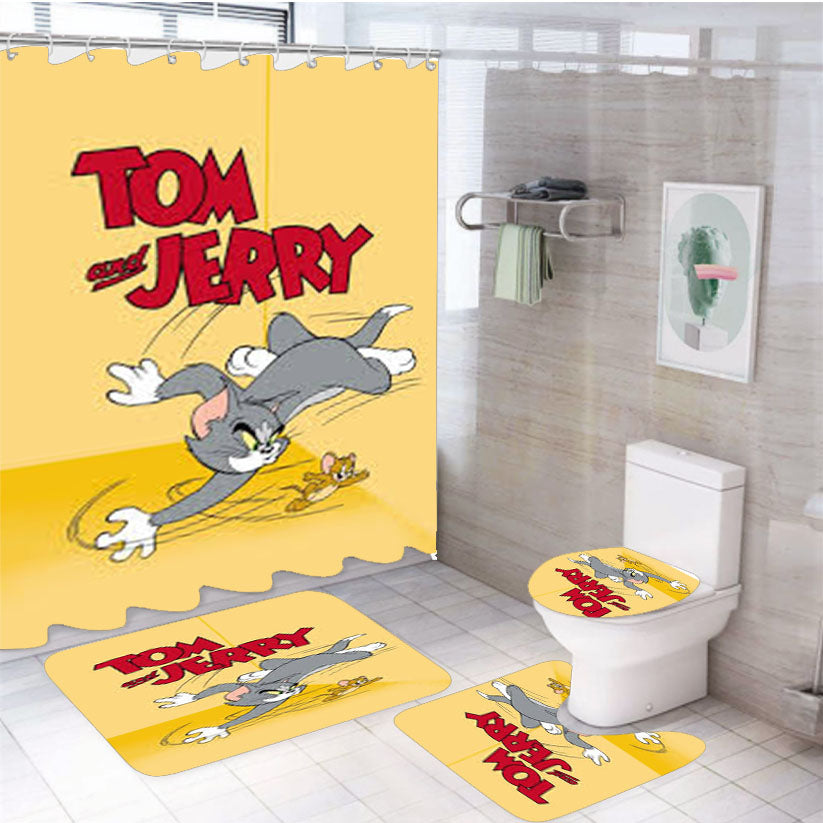 Tom And Jerry Cartoo 4Pcs Bathroom Set Shower Curtain