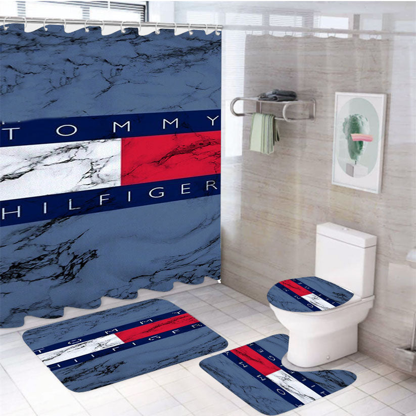 Tommy Hilfiger Marble Logo 4Pcs Bathroom Set Shower Curtain
