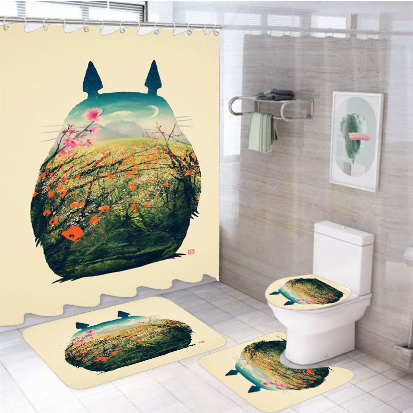 Totoro Studio Ghibli 4Pcs Bathroom Set Shower Curtain