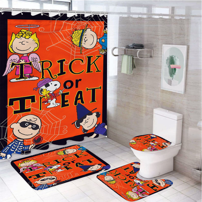 Trick Or Treat Peanuts Gang 4Pcs Bathroom Set Shower Curtain
