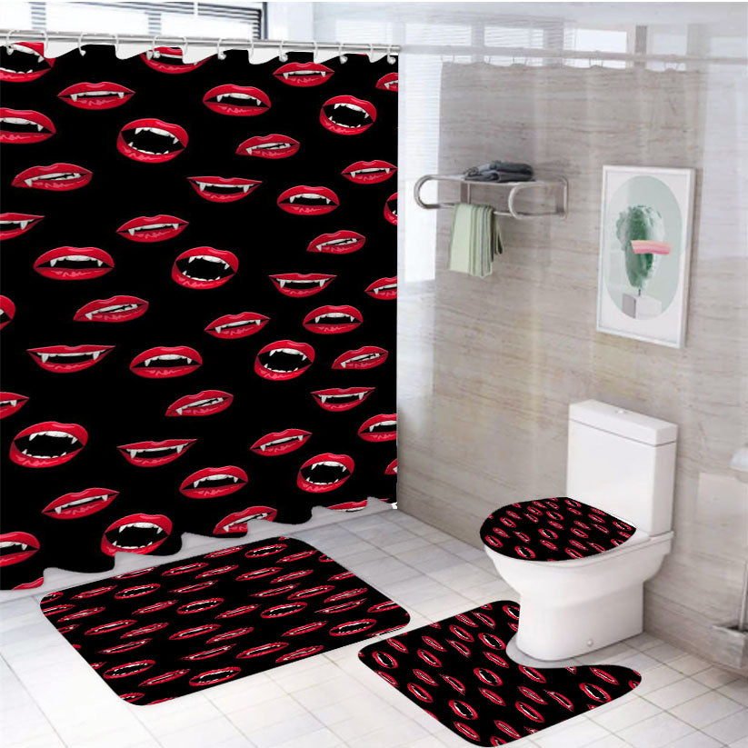 Vampire Lips Pattern Halloween Style 4Pcs Bathroom Set Shower Curtain