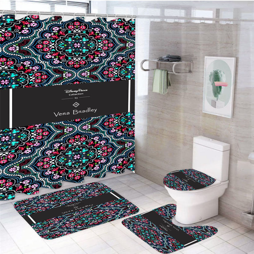Vera Bradley Mickey And Minnie Medallion 4Pcs Bathroom Set Shower Curtain