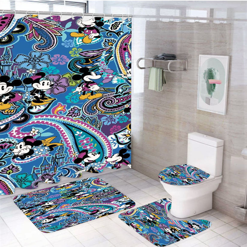 Vera Bradley Paisley Mickey And Minnie Mouse 4Pcs Bathroom Set Shower Curtain