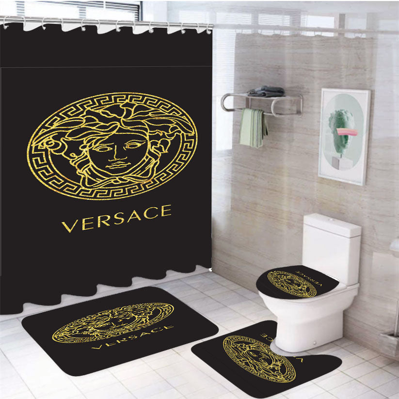 Versace Black Gold 4Pcs Bathroom Set Shower Curtain