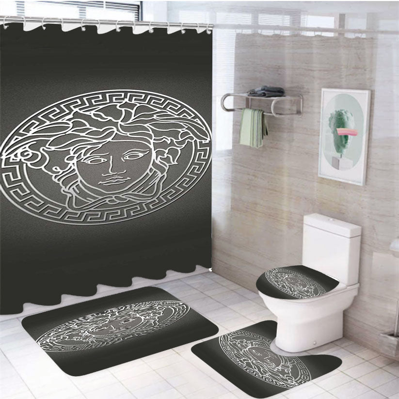 Versace White Logo 4Pcs Bathroom Set Shower Curtain
