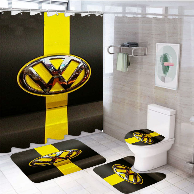 Vw Volkswwagen Hood Emblem 4Pcs Bathroom Set Shower Curtain