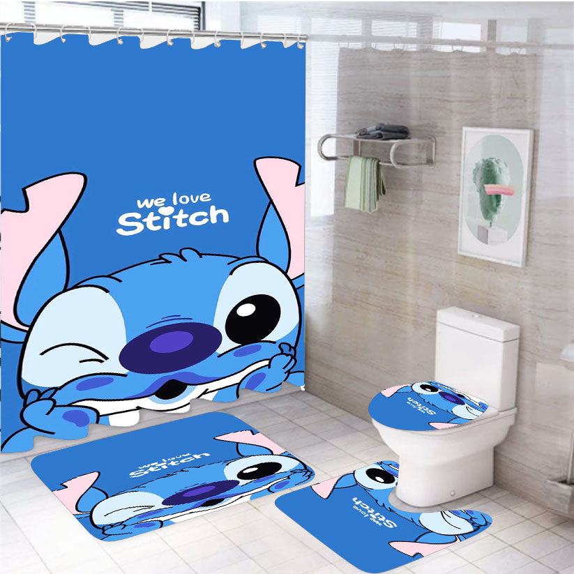 We Love Stitch 4Pcs Bathroom Set Shower Curtain
