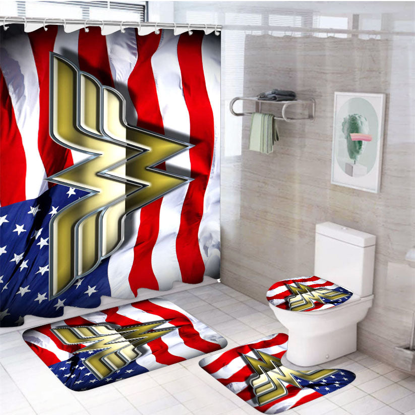 Wonder Woman American Flag 4Pcs Bathroom Set Shower Curtain