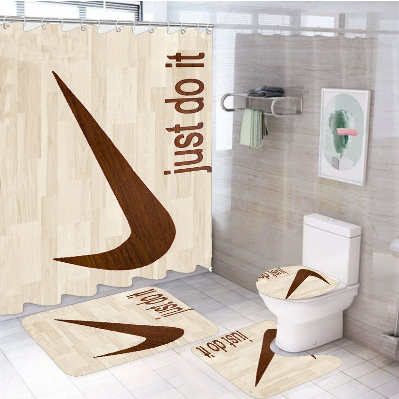 Wooden Nike Just Do It 4Pcs Bathroom Set Shower Curtain