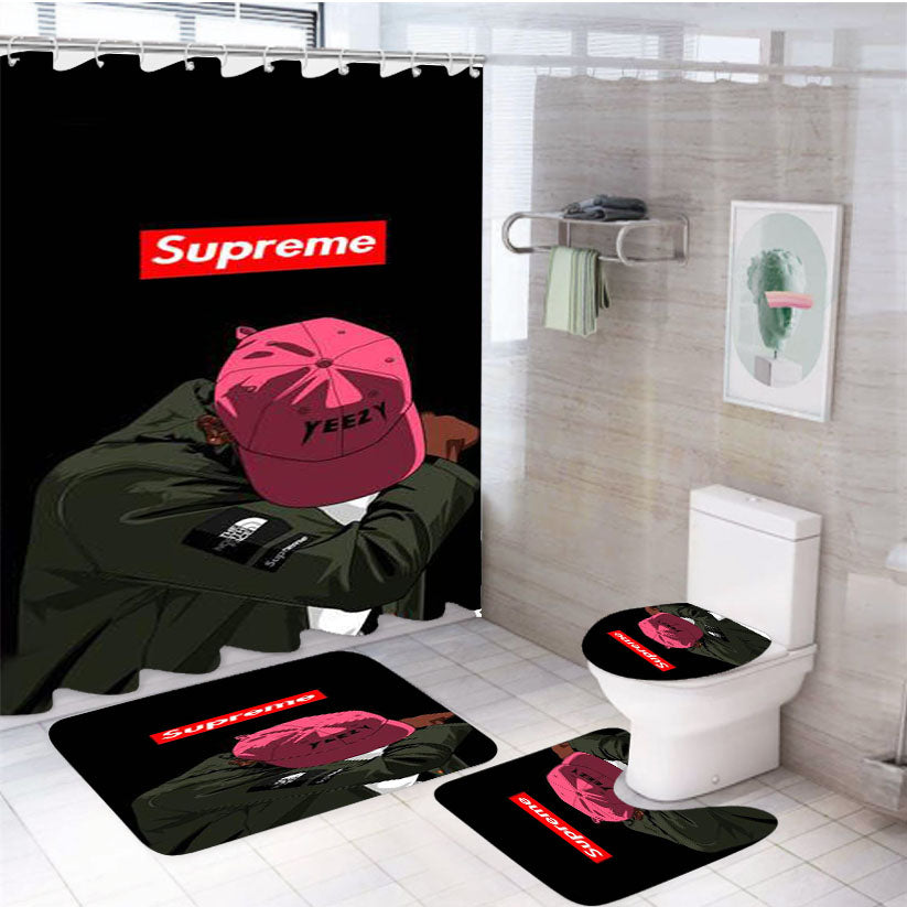 Yeezy Taught Me Supreme 4Pcs Bathroom Set Shower Curtain