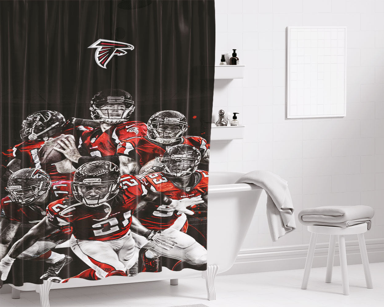 Atlanta Falcons Desktop Clipart Bathroom Shower Curtain Fabric Waterproof | 66 X 72 Inch