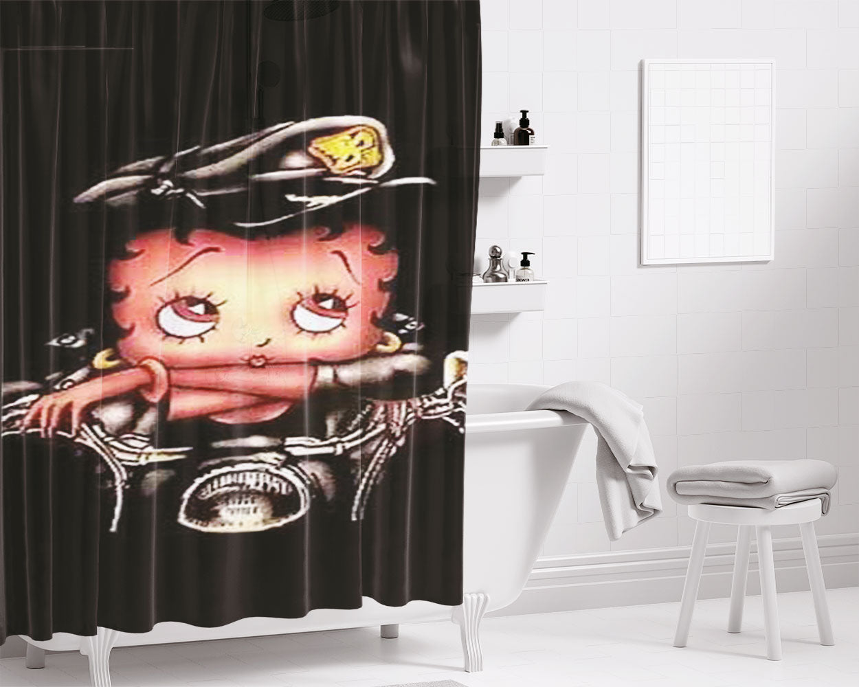 Betty Boop Biker Bathroom Shower Curtain Fabric Waterproof | 66 X 72 Inch