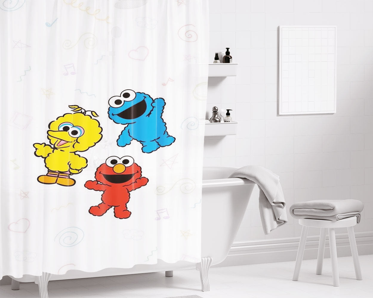 Big Bird Elmo Cookie Monster Bathroom Shower Curtain Fabric Waterproof | 66 X 72 Inch