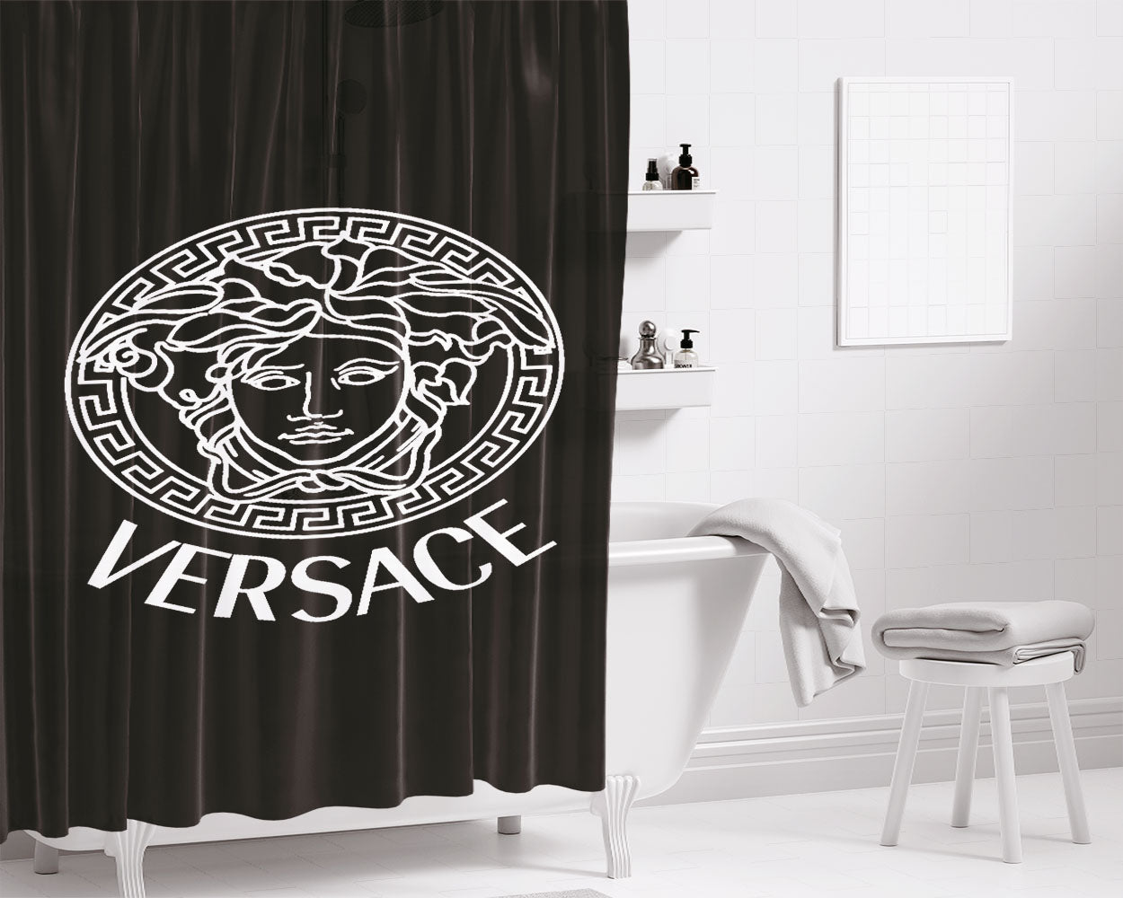 Black White Versace Bathroom Shower Curtain Fabric Waterproof | 66 X 72 Inch
