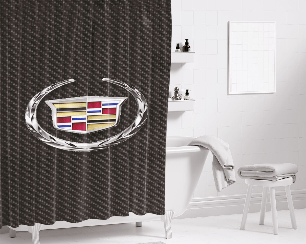 Car Cadillac Logo Bathroom Shower Curtain Fabric Waterproof | 66 X 72 Inch
